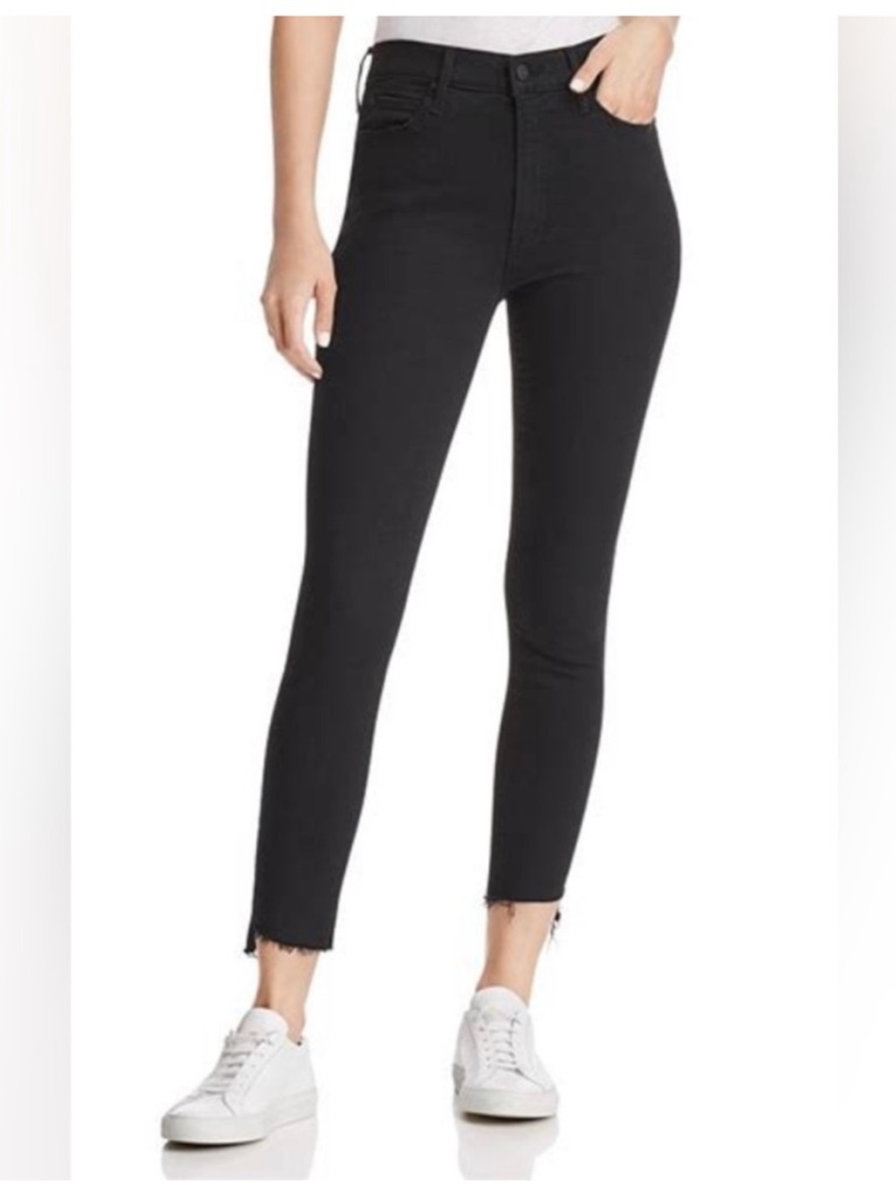 Mother Denim Stunner Zip Ankle Step Fray Not Guilty Washed Black Jeans 25